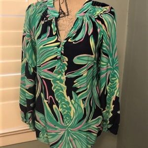 Lilly Pulitzer Elsa Silk Blouse Top in Tiger Palm